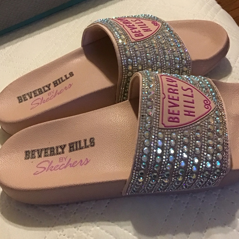 Skechers Beverly Hills Pink Crystal Embellished Slide Sandals